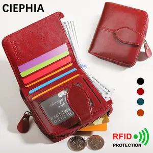 Billfold Oil Wax Genuine Leather Wallets for Women RFID Blocking Short Mini Clutch Purse Soild Coin Pocket Credit Card Holder Cowhide Bag Gifts
