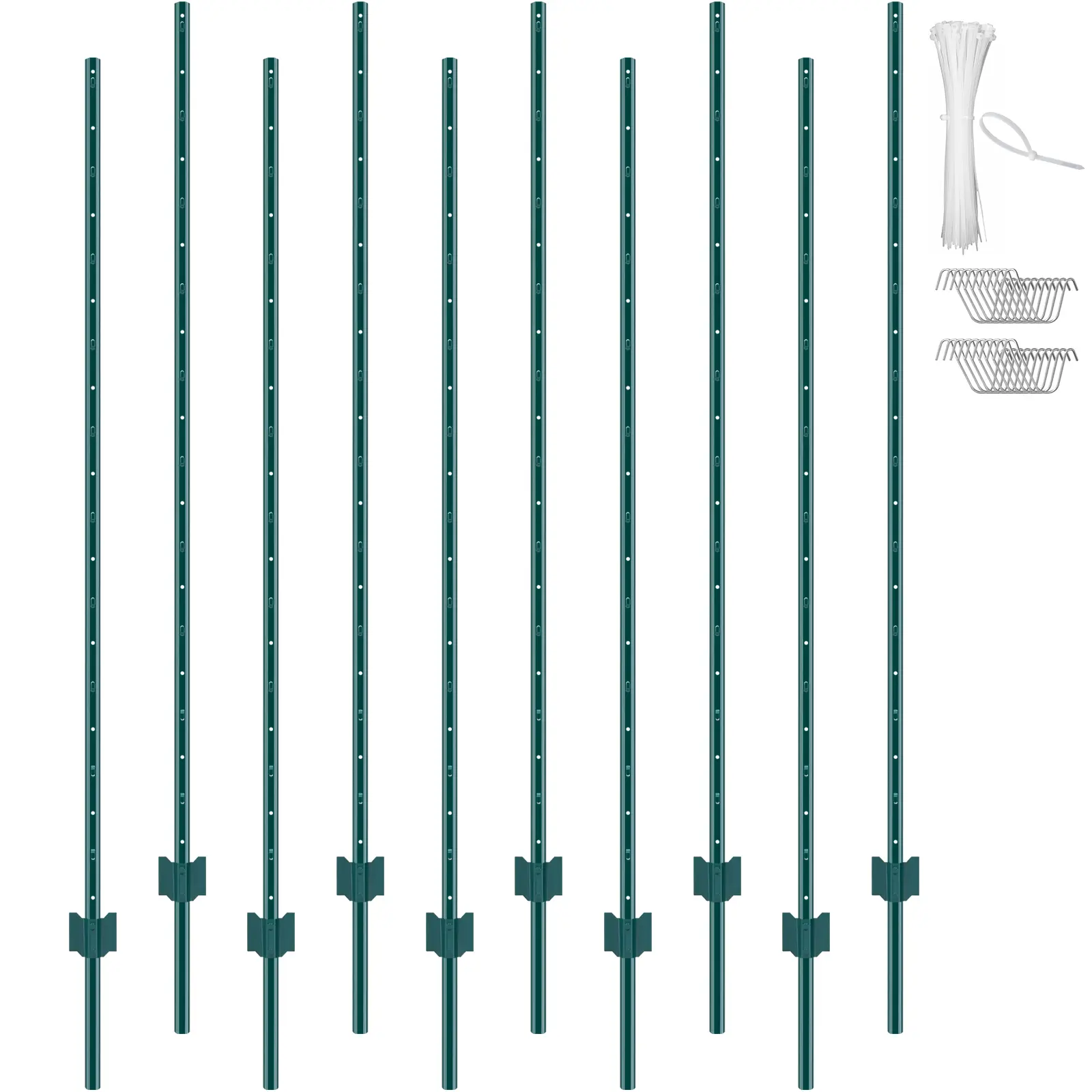 【BackToSchool】VEVOR 6 Feet Fence Post, 10 Pack T-Post Heavy Duty Metal Fence Posts, Sturdy Steel Fence Stakes for Garden Yard, Lawn, Farms and Outdoor Wire Fencing, Green