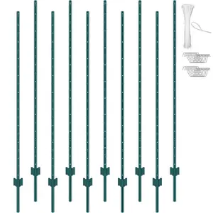 【Summervibes】VEVOR 6 Feet Fence Post, 10 Pack T-Post Heavy Duty Metal Fence Posts, Sturdy Steel Fence Stakes for Garden Yard, Lawn, Farms and Outdoor Wire Fencing, Green