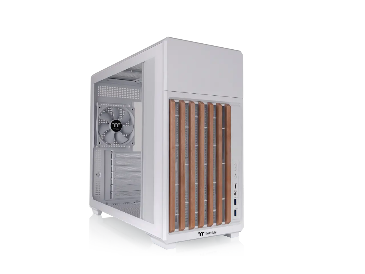 Thermaltake TR300 WS; Wood Trim; Mid Tower; 1x120mm PWM Fan Included; ATX/mATX/mITX Support; 360mm Radiator Support; 410mm GPU Clearance; 260mm PSU Clearance; 165mm Air Cooler Clearance; Snow; CA-11M-00M6WN-WS