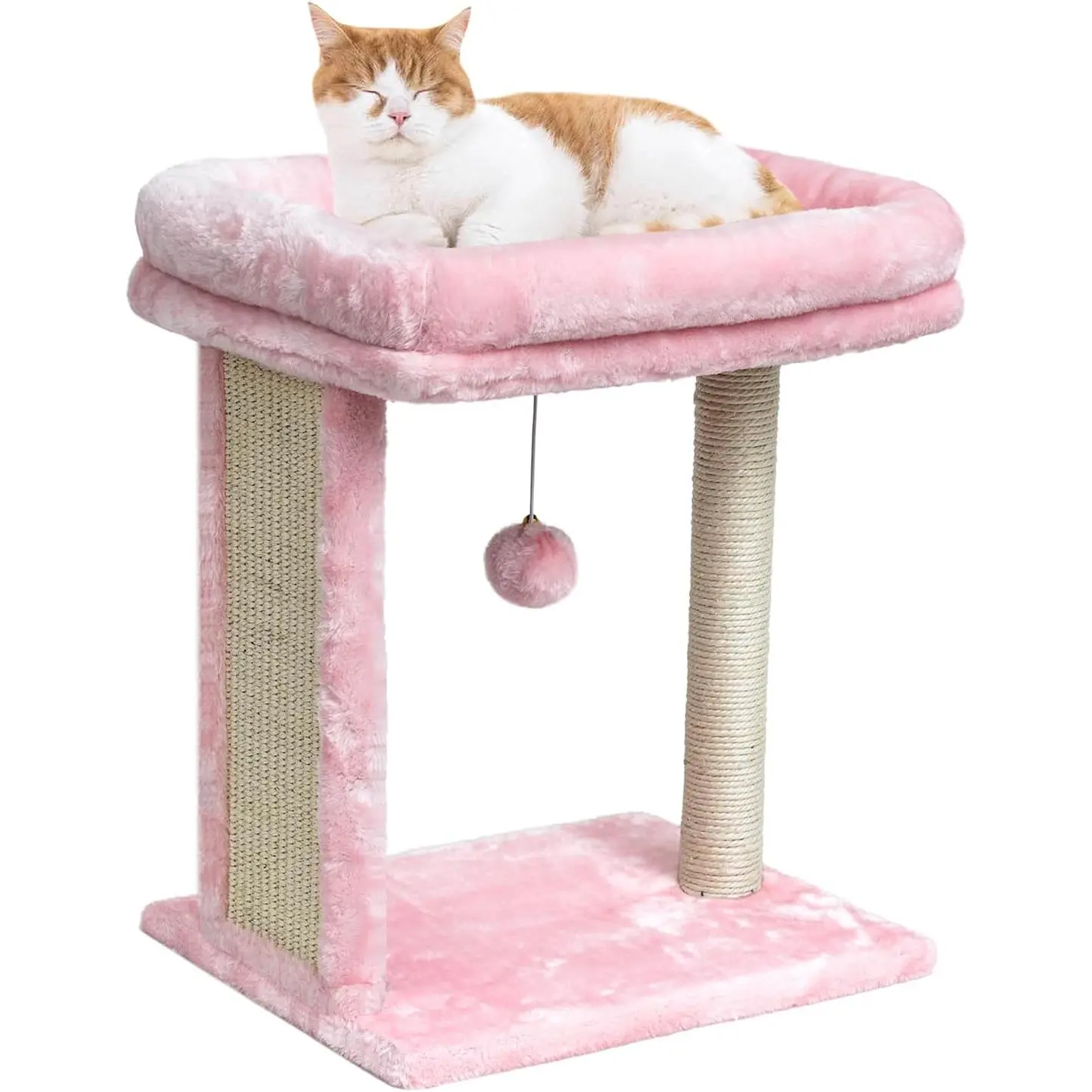 Small  Tree for Indoor Cats,  Board with Perch &  , Kittens Scratcher with 2 Dangling Balls, Pink