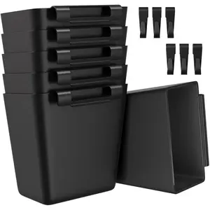 6 Pack Rolling Cart Accessories, Black Plastic Hanging Cup Holder for Utility Storage Carts Organizer, Rolling Carts Accessories with 6 Cup Holders and 6 Hooks for Art, Craft, Makeup
