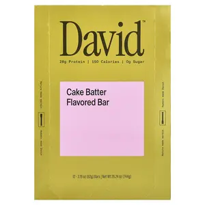 David Protein Protein Bar, Cake Batter, 12 Bars, 2.19 oz (62 g) Each