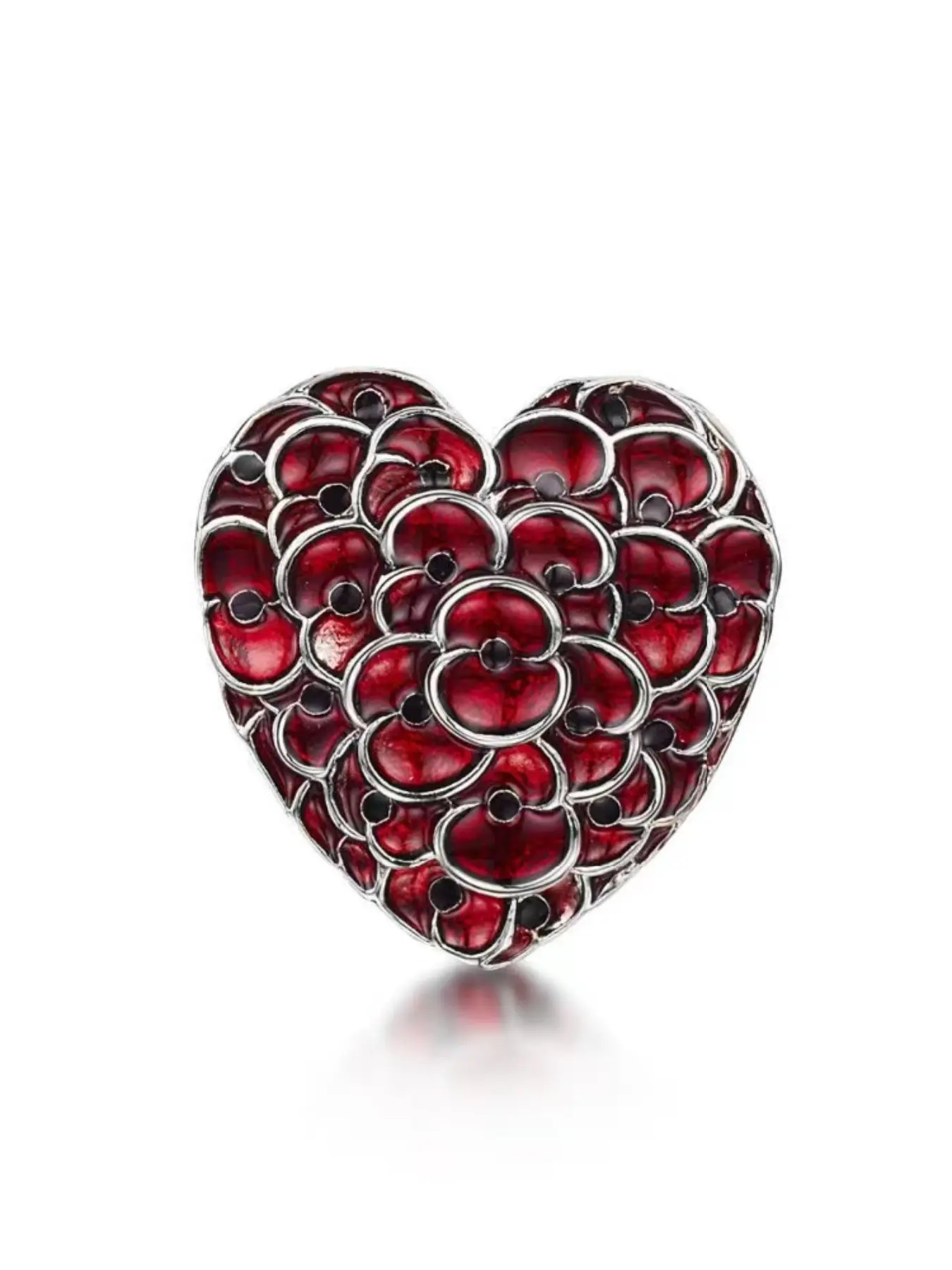 Poppy Flower Heart Brooch Set, Unisex British Wwii Memorial Pin, Durable Metal Pins, Floral Pins, & Silver Color, Suitable for Suits, Coats, Sweaters, Jackets, Flower Accessories