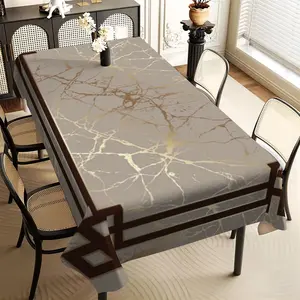 JIT 1pc 2D flat rice gold European-style geometric pattern rectangular tablecloth for home kitchen, living room, and dining table, party tablecloth, kitchen accessory, room & outdoor decorative tablecloth, stylish tablecloth for friends' housewarming