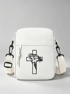 Jesus Theme Print Crossbody Bag, Adjustable Ergonomic Strap, Compact Shoulder Bag for Campus, Commute, Church Activities, Faith Style