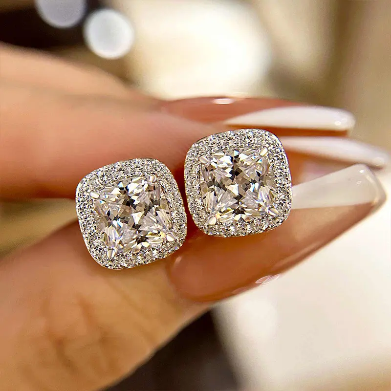 Maxine Sparkling Zirconia Stud Earrings - 1.5ct*2p Cushion Cut Artificial Gemstone Jewelry, Women's Daily Wear Accessory for Proposal, Anniversary