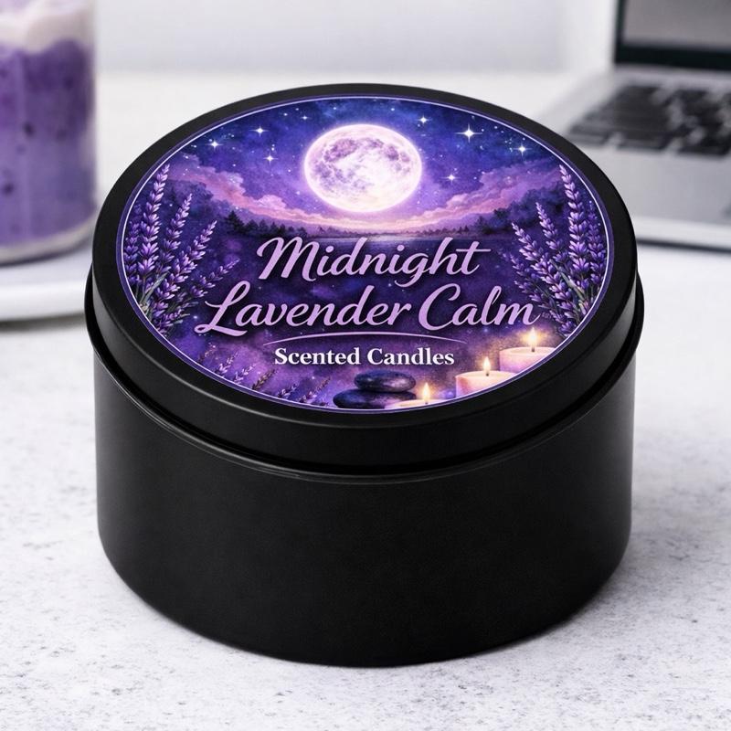 Midnight Lavender Calm Scented Candle - Luxurious Nighttime Retreat with Fresh Lavender & Vanilla Aroma for Relaxation & Serenity