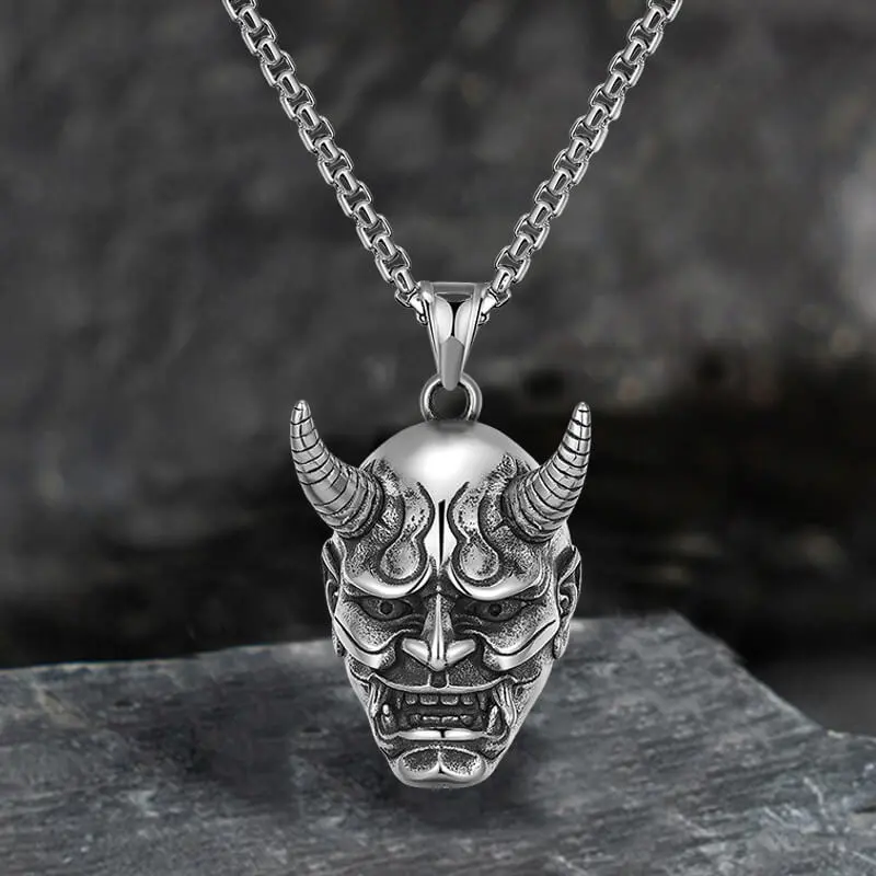 GTHIC Domineer Hannya Oni Mask Stainless Steel Pendant for Men Women Daily Wear Fashion Jewelry