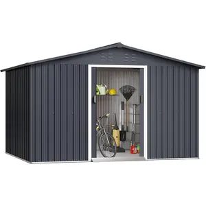【GARVEE】10' x 8' Metal Storage Shed with Lockable Doors, Durable Steel Utility Tool Storage House for Outdoor Use in Garden, Backyard, Patio, Available in Grey and Brown