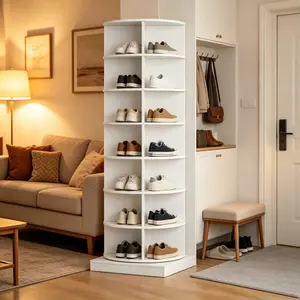 White Rotating Shoe Cabinet 360 Degree – 7 Layer Shoe Rack Holds 28 Pairs, Space Saving Shoe Storage Tower for Entryway Bedroom – Room Accessories Unique Decor