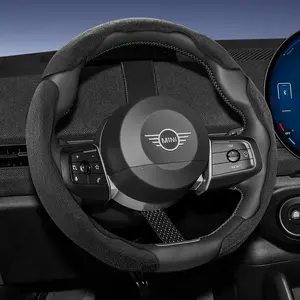 For mini Alcantara Suede Steering Wheel Cover New Sporty Design Segmented Non-slip Quick install Ultra-thin Suitable For MINI Cooper 3-Door/MINI Countryman/MINI Cooper 5-Door/MINI Cooper Convertible/New All-Electric MINI Aceman/JCW Black Brown Mocha brown