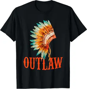 100% Cotton Indian Outlaw Indian Headdress Native American Country T-Shirt