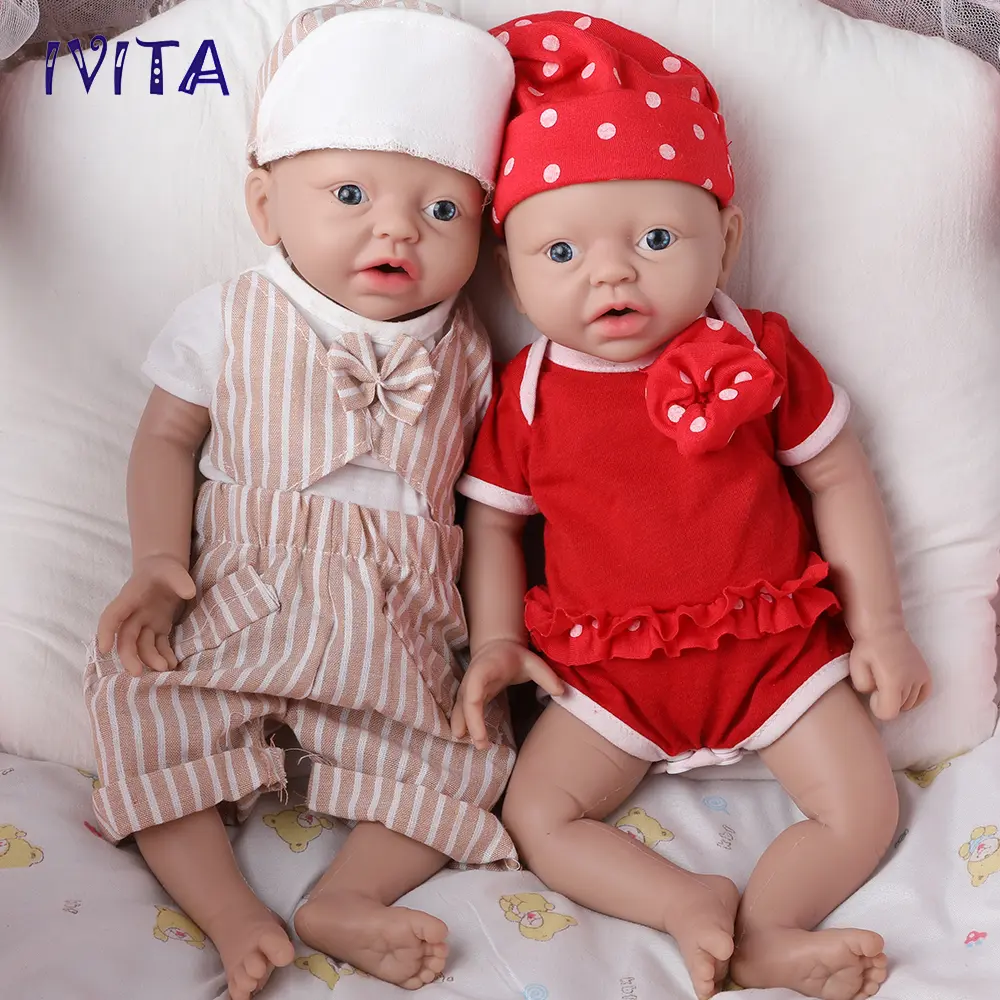 IVITA 15" Full Silicone Reborn Baby Newborn Platinum Silicone Doll Realistic Floppy Silicone Baby Birthday Gift Vivid Silicone Infant Doll Mouth Open can take pacifier