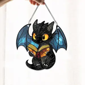 Reading Book Dragon Suncatcher Ornament, Fantasy Dragon Acrylic Window Hanging, Dragon Wall Window Hanging Art Decoration, Bookish Home Decor