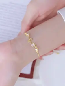 1pc Stainless Steel Fashion Niche Design High-End Tulip Cats Eye Gemstone Adjustable Bracelet, Elegant Women Floral Bracelet