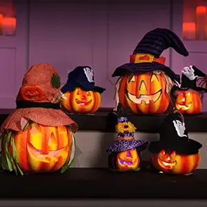 6 Pcs Light Up Pumpkins Halloween Decorations Outdoor Indoor Jack O Lanterns Decor LED Foam Home Large Trick Or Treat Bucket