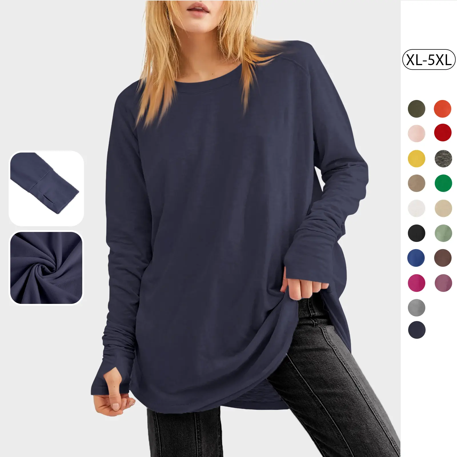 Women's Plus Size Long Sleeve Tunic Top Crew Neck Summer Oversized Fit Basic T Shirts Blouse
