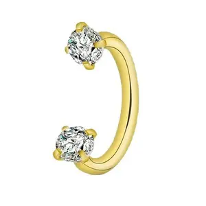 Gold Plated Horseshoe Septum Ring with Double Prong-Set CZ, Hypoallergenic Stainless Steel Fashion Body Jewelry for Cartilage & Facial Piercings, Hypoallergenic Septum Rings