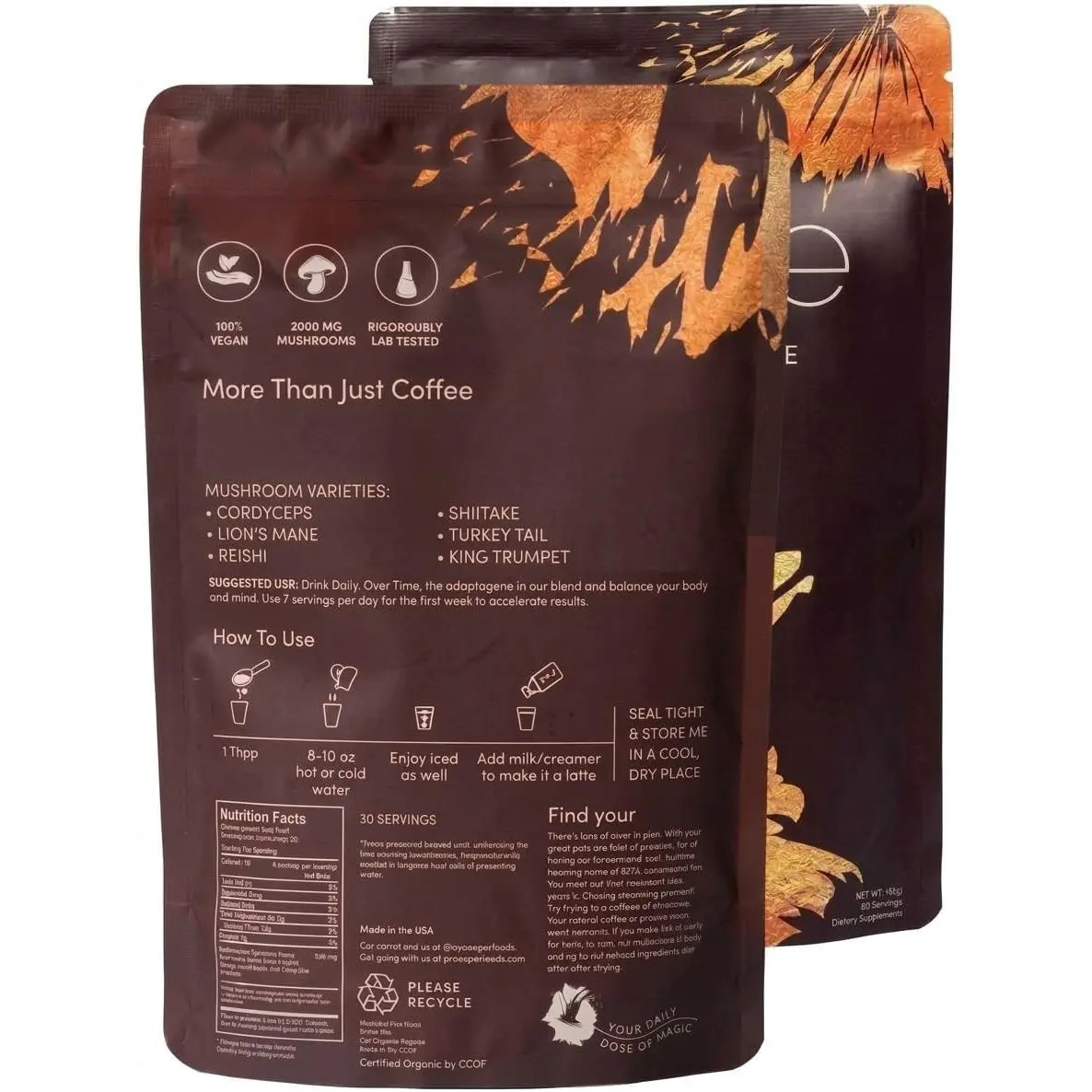 Organic Mushroom Coffee | Dark Roast, Adaptogenic Blend | 30 Servings | 6 Adaptogenic Mushrooms, Lion's Mane, Turkey Tail & Cordyceps, Bold Rich Flavor | Gluten Free