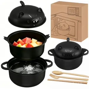 Sweet Wheat Straw Ramen Bowl Kit, Large Microwavable Pig Noodle Bowl Cooker with Strainer Lid Handle Cutlery Ideal for Home Dorm Campus Gifting