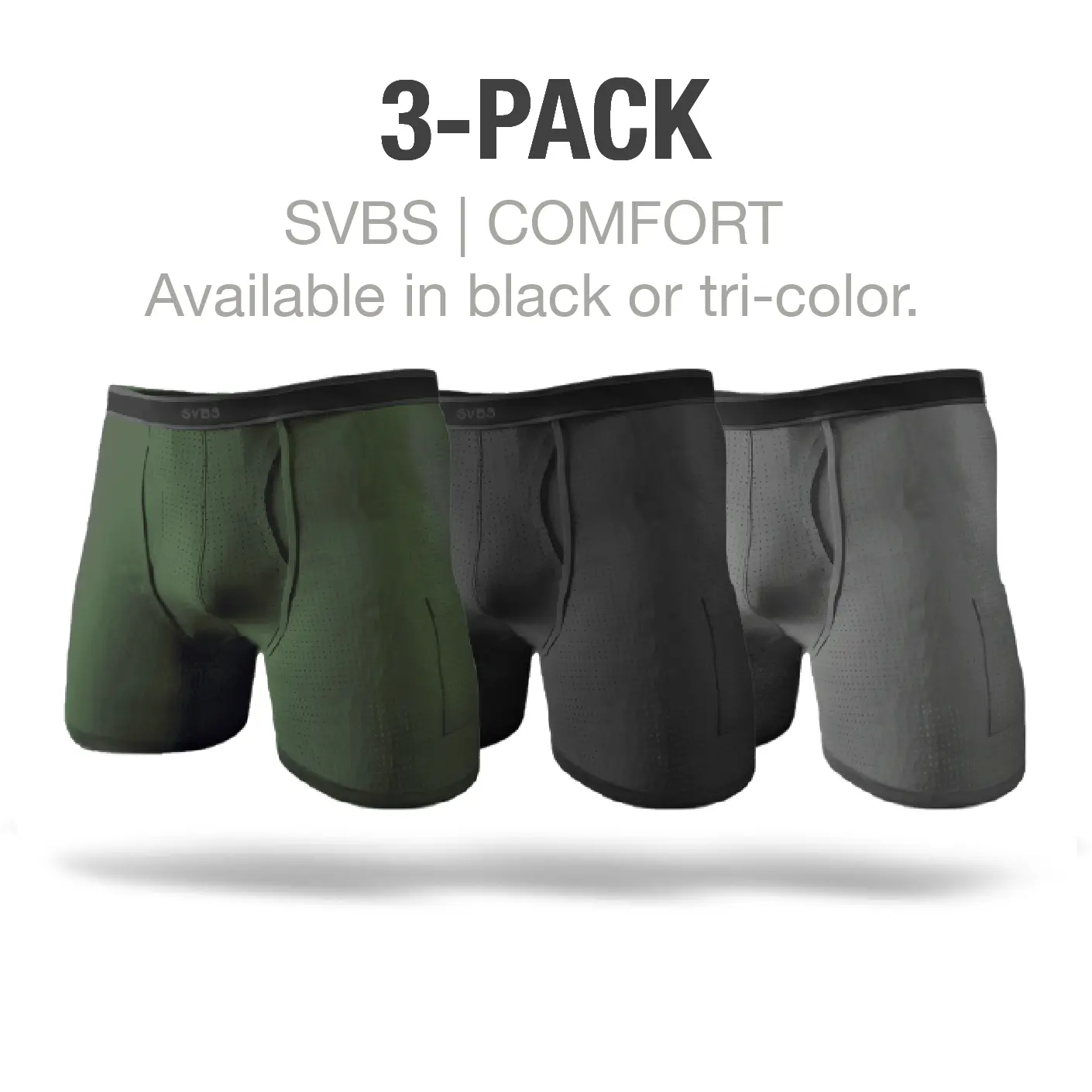 SVBS Men's Tri-Pouch Boxers - 3-Pack, Soft Modal Fabric, 6.5 Inch Inseams, Ball Walls, Pockets & Silicone Grips