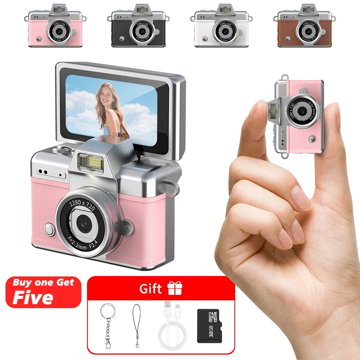 Thumb Digital Camera for Photography, 180° Flip Screen , Point and Shoot Pocket Camera,Anti-Shake Small Thumb Camera, Free 32GB Memory Card & Lanyard, Tech Gadget Gift for Students, Children, Beginners, Fashion Accessories Mini HD Keychain