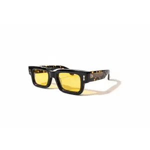 Uptown-Yellow Bold Oversized Rectangle Frame Sunglasses with Warm Honey-Tint Lenses CR39 100% UVA/UVB Protection Thick Acetate 49-23-145