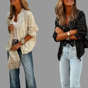 2026 Trendy Sequin Bomber Jacket – Women’s Casual Sparkly Outerwear, Y2K Going Out Nightclub Top & Festival Statement Piece