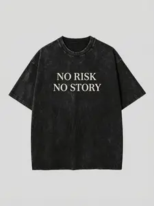 Mens No Risk No Story Graphic Tee | 180g Slim Fit & 230g Heavyweight Wash Cotton Retro Streetwear Tshirts | Cool Birthday Gift Vintage Boxy Charcoal Grunge T-Shirt Clothing Male Apparel Clothes