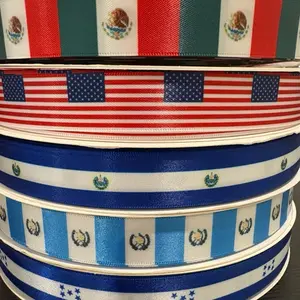 6/8" FLAGS Satin Ribbon - 100-Yard Roll 6/8" FLAGS Satin Ribbon - 100-Yard Roll