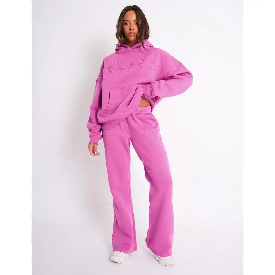 Kaiia Logo Wide Leg Joggers Bubblegum Pink
