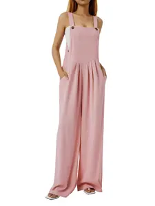 Women's Solid Pocket Overalls Jumpsuit, Casual Sleeveless Jumpsuit for Daily Wear, Ladies Clothes for All Seasons