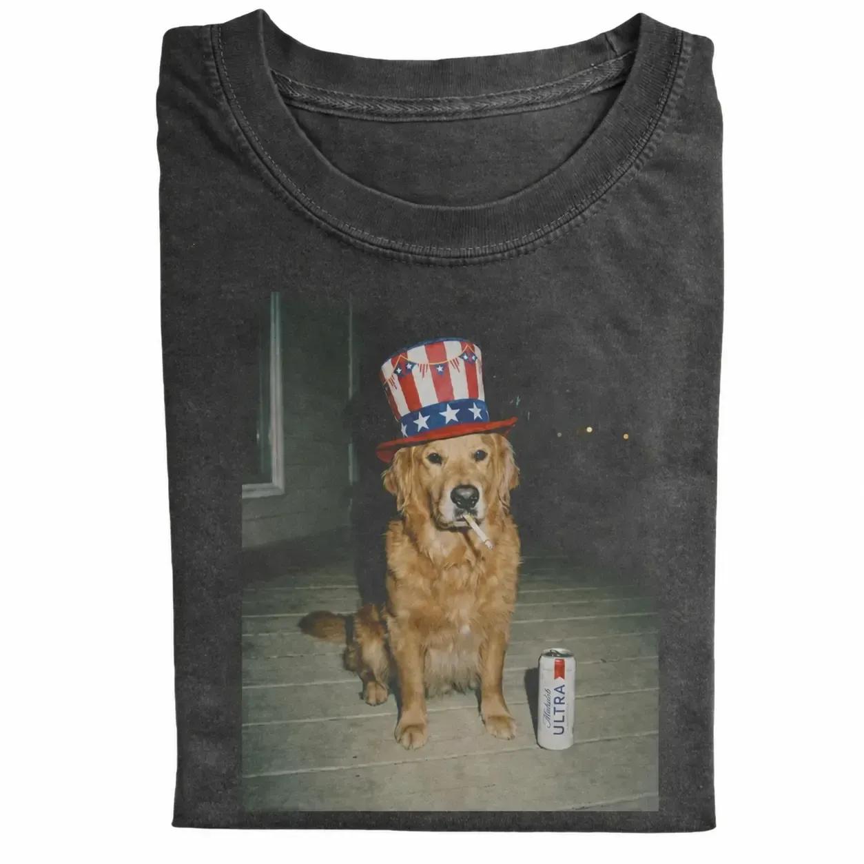 Patriotic Golden Retriever Party Dog T-Shirt, Vintage 90s Funny Meme Tee, 4th of July Streetwear Graphic, Unisex Fit Design, Gift for Dog Lovers apparel