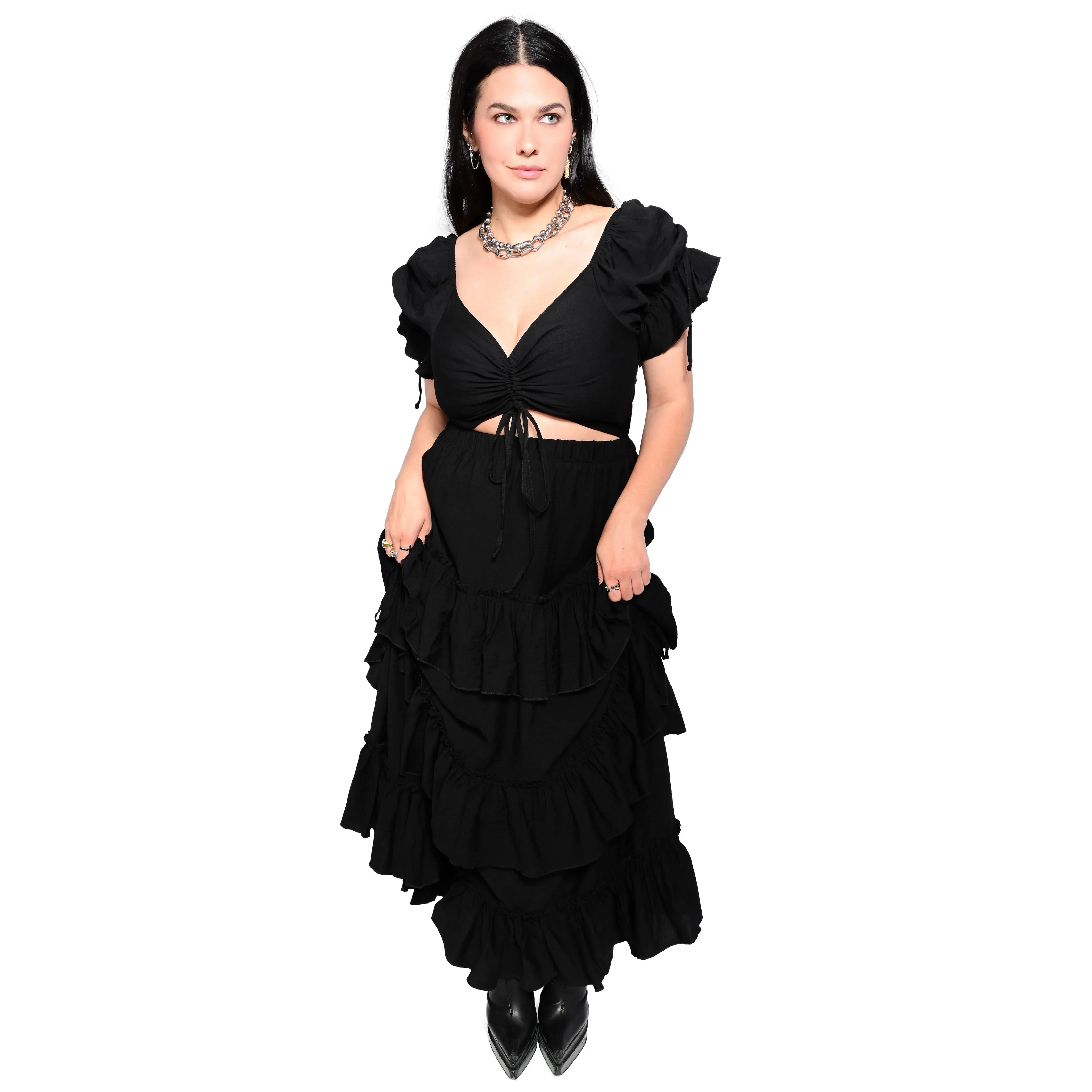 tiered ruffle dress black Cotton Tiered Ruffle Maxi main image 0