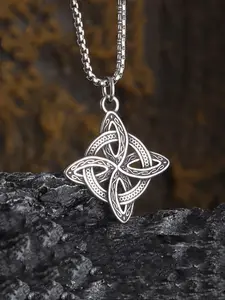 Vintage Stainless Steel Witch Knot Pendant Necklace, Exquisite Chain Jewelry, Unisex Celtic Design, Punk Style Party Jewelry Gift, Fashion Accessories