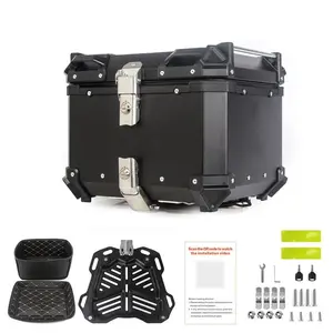 Garvee Motorcycle Top Case, 55L Aluminium Alloy Motorcycle Top Box, Waterproof Dustproof Anti-Theft Scooter Luggage Storage Tour Tail Box for Storage Helmet, Motorbike Trunk with Lock & Baseplate-FBlack
