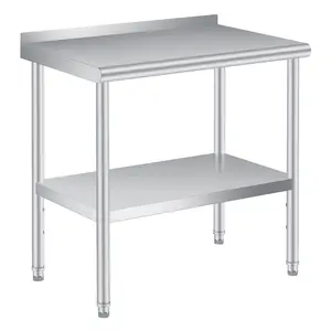 Garvee Stainless Steel Prep Table, 36 x 24 Inches, with Backsplash, Adjustable Undershelf and 4 Caster Wheels, Commercial Heavy Duty Table with Adjustable Under Shelf for Outdoor Use,Restaurants,Hotels,Works