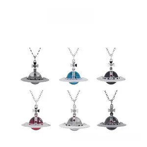 Lxalry 3D Saturn Globe Necklace 20mm Glass Bead Pendant Luxury Sweater Chain Jewelry for Women Mother's Day Christmas Gifts - Hypoallergenic Gift for Birthday, Valentine's Day, Wedding Daily wear trendy fashion jewelry