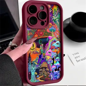 Psychedelic Style Illustration Shockproof iPhone cases Case Compatible with For iPhone 17 Pro Max 16 16e 15 14 Plus 13 12 Mini 11 Air X XS Pattern TPU Lens Protection Durable Soft Cover Gift 2D printing