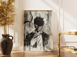 Jinwoo Poster Solo Leveling – Anime Black White Dark Aesthetic, Home Decor