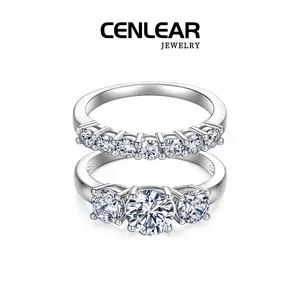 CENLEAR Women's Moissanite Ring Set-Lab-Grown 2-Carat Three-Stone Stackable Set 18K Gold-Plated Wedding, Engagement, or Promise Ring A Gift for Her for Valentine's Day or Birthdays