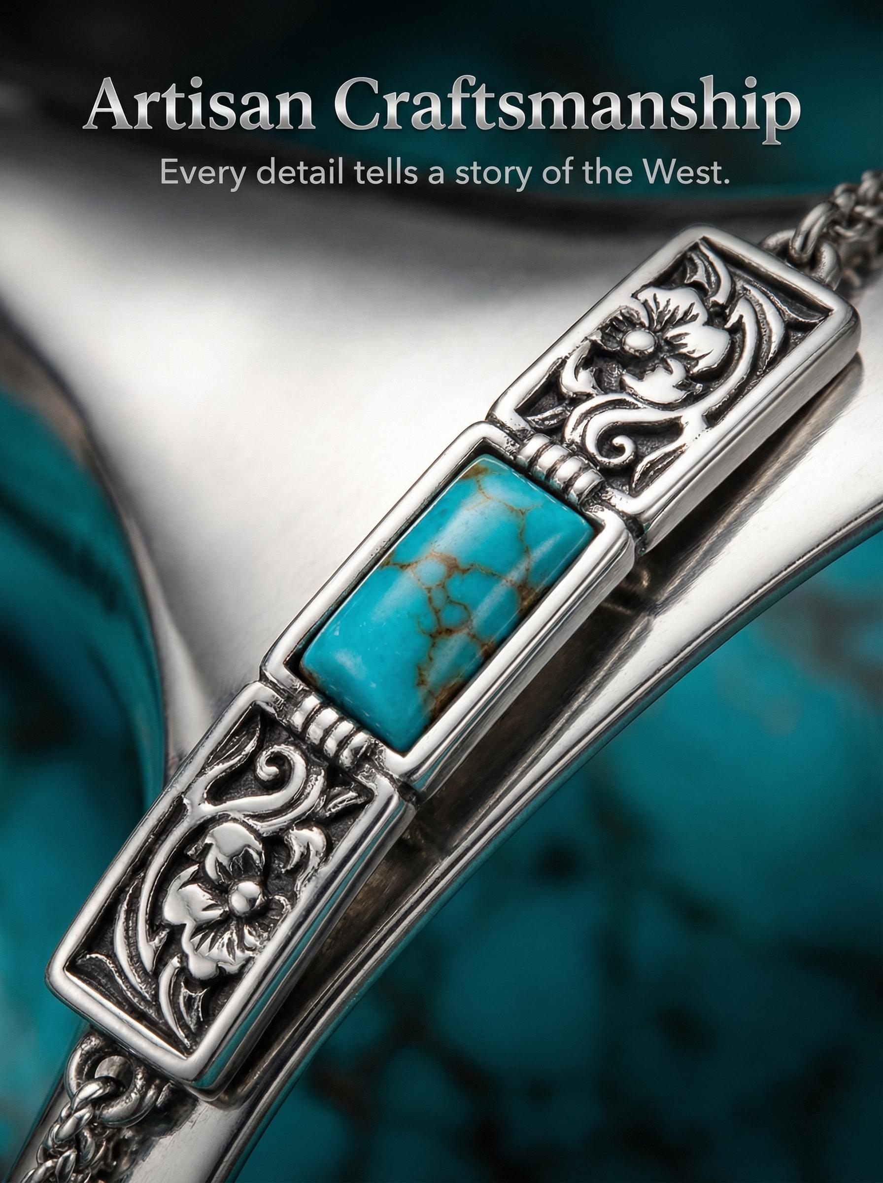 Wrangler Western Pendant Necklace for Women 14K Gold Statement Carvings Turquoise Cowgirl Vintage Jewelry Hypoallergenic Stainless Steel & Copper Adjustable Lobster Clasp