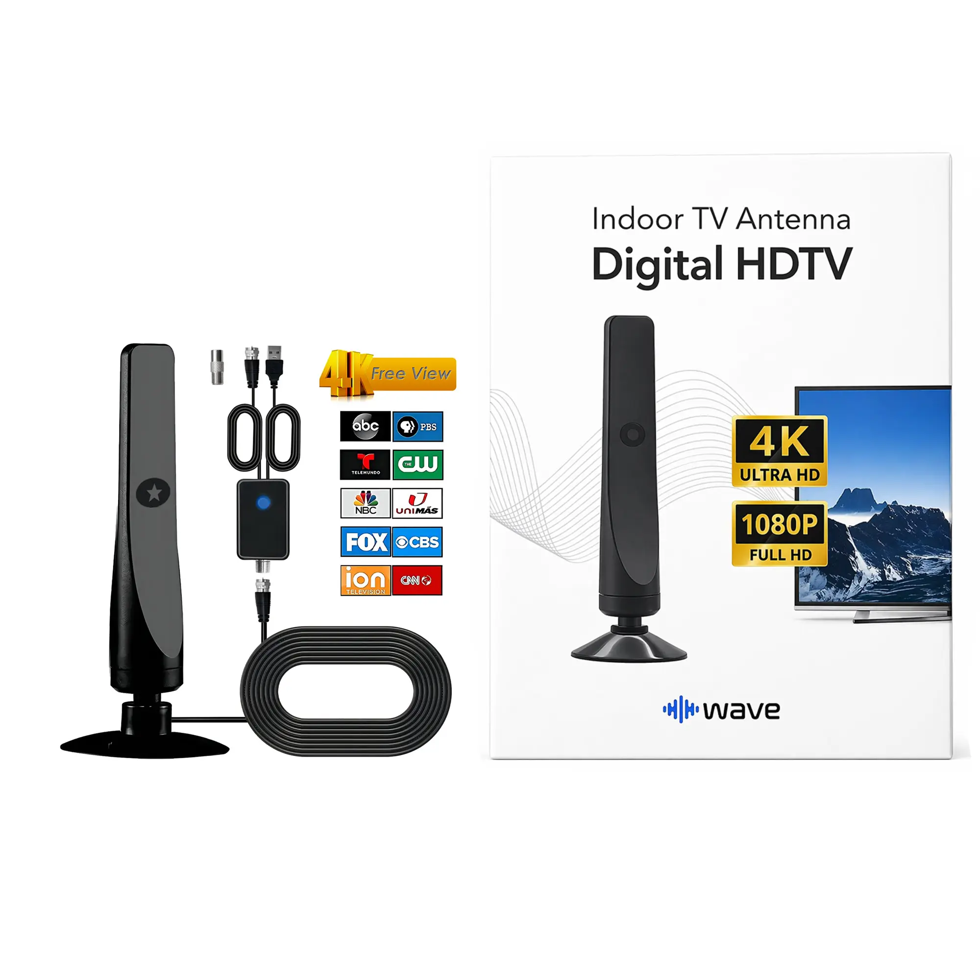 Indoor HDTV Antenna 120 Mile Range 4K 1080P Digital TV Signal Booster with Cable Amplifier for Local Channels