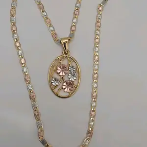 FLOWER'S beautiful style necklace gold-plated 20"inches three colors fancy design