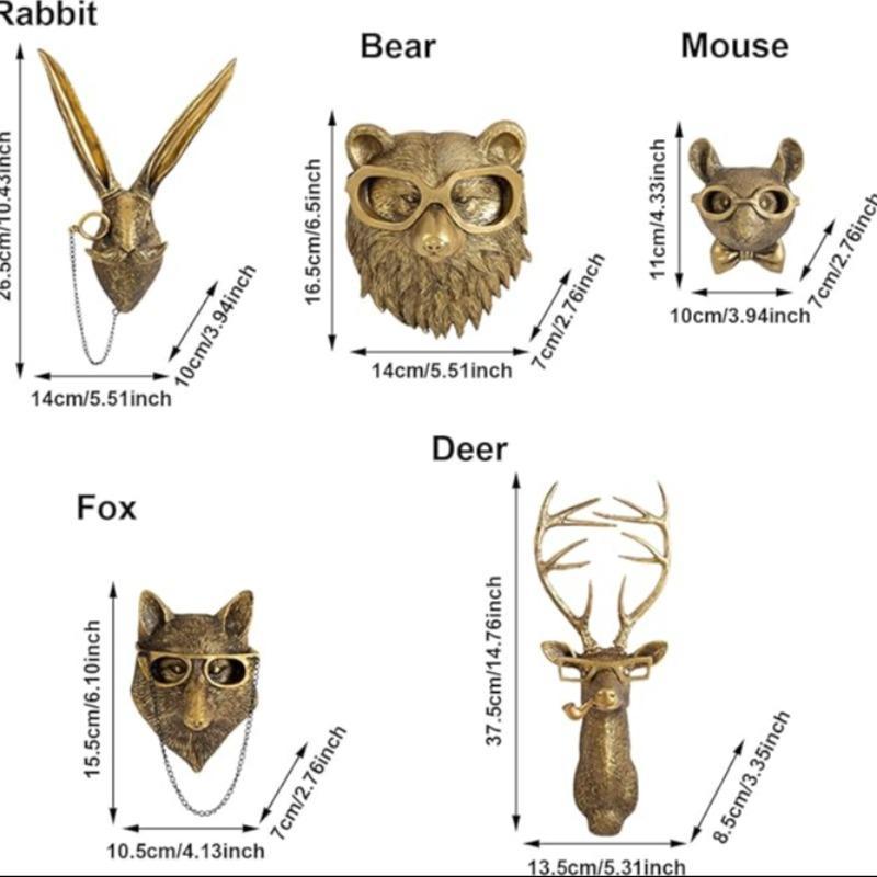 Animal Head Design Wall Decoration, 5 Counts/set Creative Resin Animal Head Wall Hanging Decoration, Unique Home Living Room and Bedroom Hanging Decoration, Home Decor Ornaments