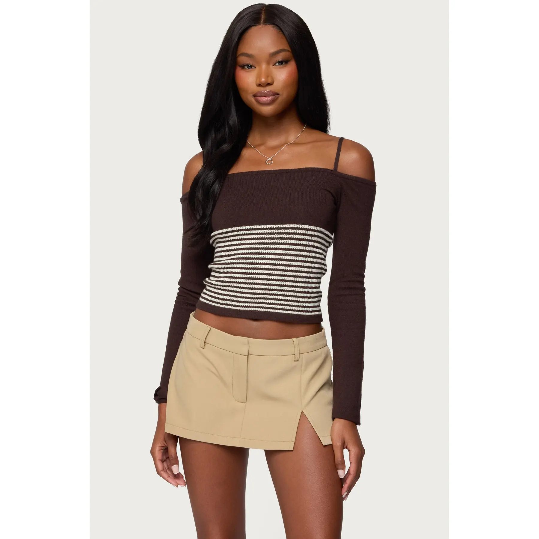Darya Striped Off Shoulder Knit Top