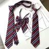 Teens' Preppy Burgundy & Navy Diagonal Striped Necktie & Bowtie Set - Unisex Adjustable Pre-Tied Woven Schoolwear Accessory, Slim Size, Elastic Band, Wrinkle-Resistant, Casual Everyday Student Fashion Accessory