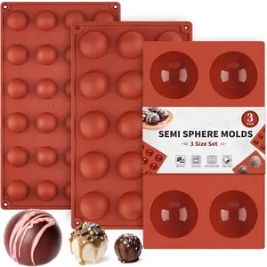 3 Pcs Semi Sphere Silicone Molds, 3 Sizes Hot Chocolate Bombs Mold Half Sphere Silicone Baking Mould for Cake Pop, Jelly, Dome Mousse