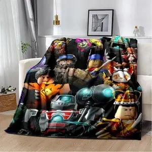 New Style Roblox Inspired Cartoon Game Gamer Blanket Cozy Aesthetic Soft Flannel Throw Blanket for Bed Sofa Couch Lightweight Breathable Kids Teens Gift Bedroom Decor Birthday Christmas Gift Idea Viral Cozy Blanket